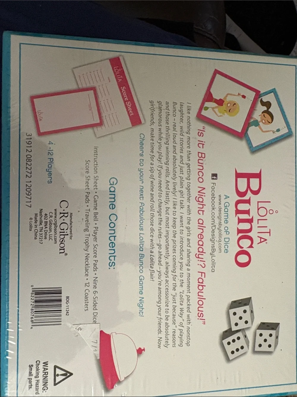 Lolita Pink and White Bunco Party Game Box-new